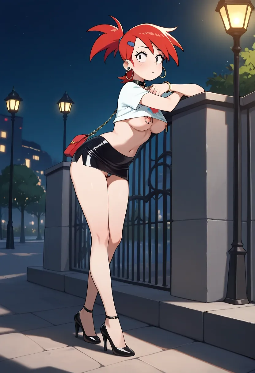 AI art "Frankie Foster working the Blade" with user description "Network cancelled her show, so it’s time to put those assets to work on the street."
