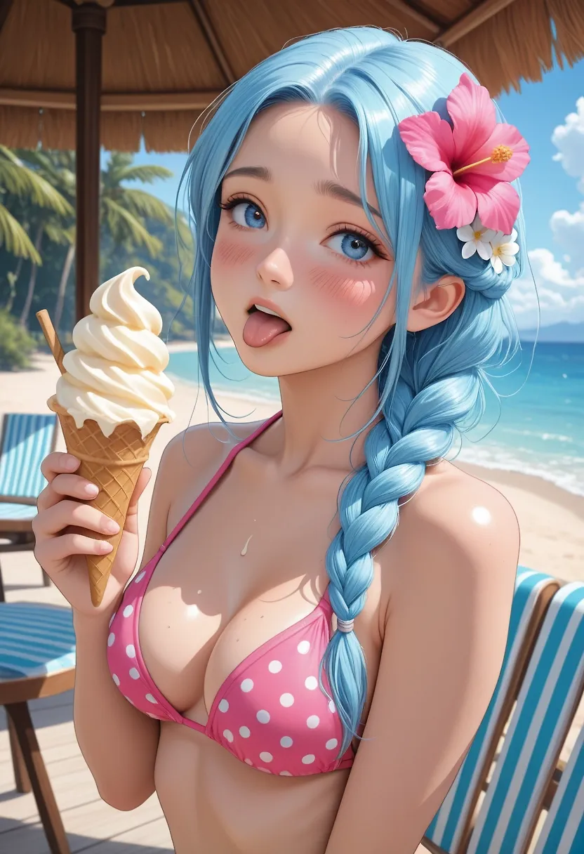 Licking an ice cream