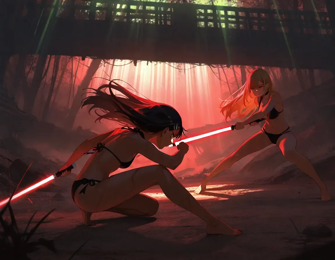 AI art "Light Saber Fight" with user description "Just some SFW random photos.."