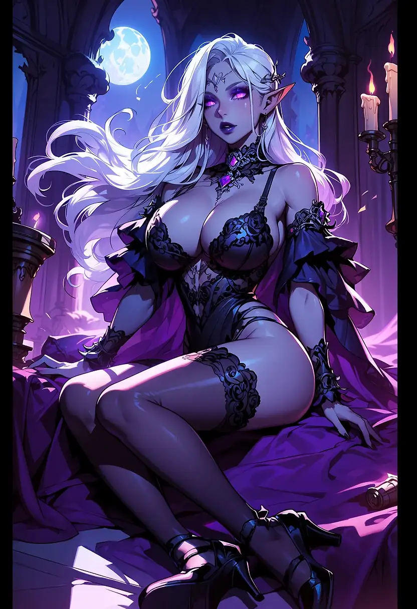 AI art 'Dark Elf seductively sitting'