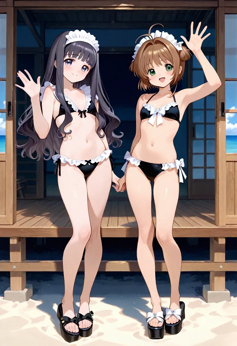 AI art "bikini maid sakura&tomoyo"