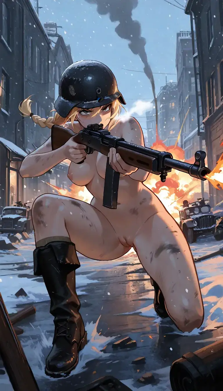 AI art 'WW2 retold' with user description 'Just some more experiments with now-allowed weapons ⚔️🪖

Battle of Stalingrad, December 16, 1942
Battle of the Bulge, December 16, 1944'