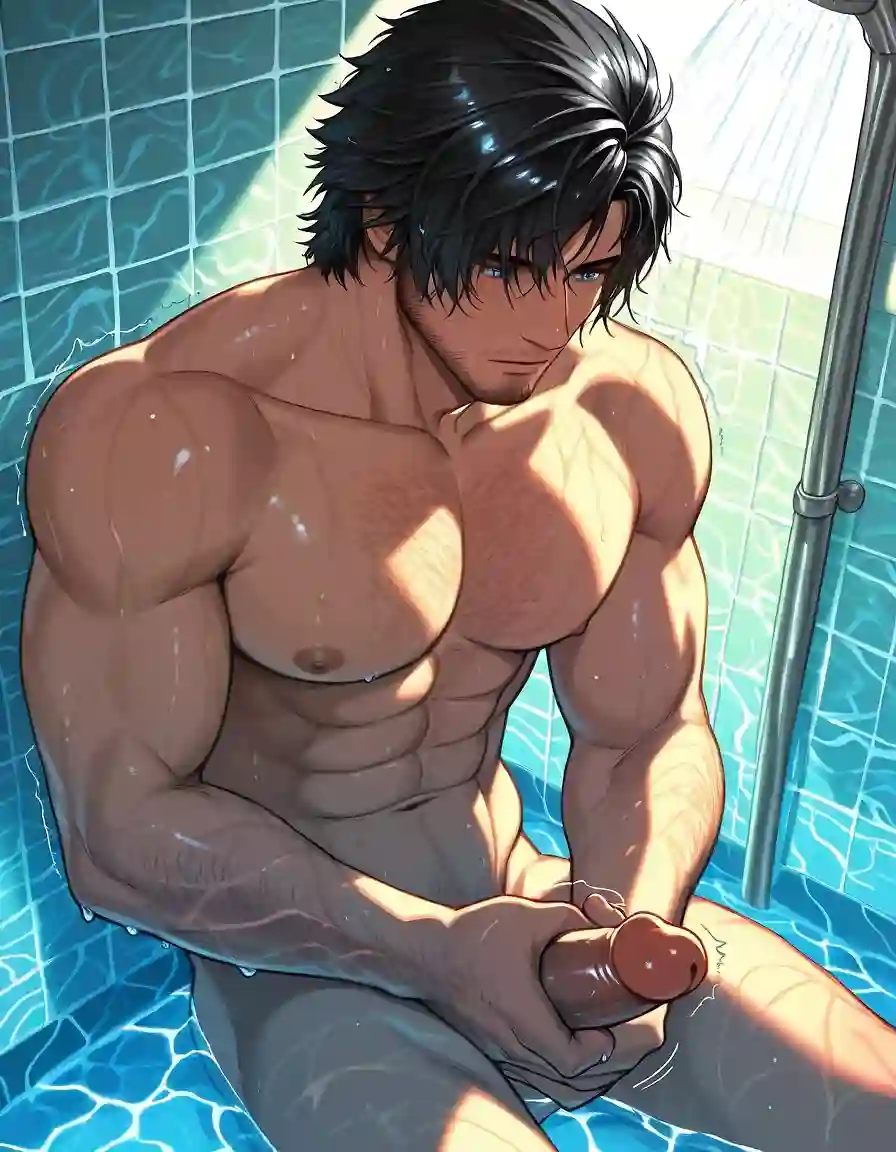 AI art 'Clive Masturbating in the Shower <3' with user description 'various models, similar prompts (p.s. this took more credits to put together than I'll ever admit to using)'