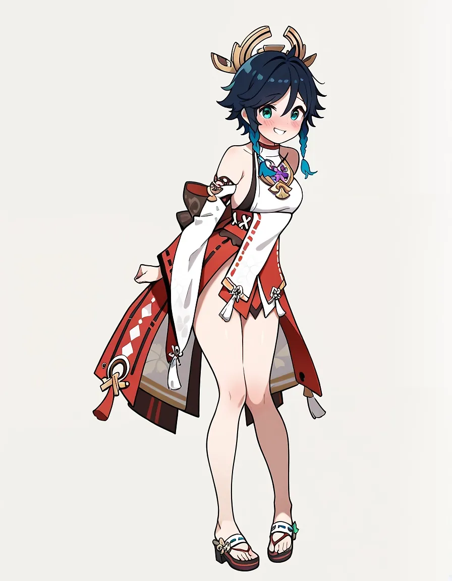 Venti wearing miko's clothes