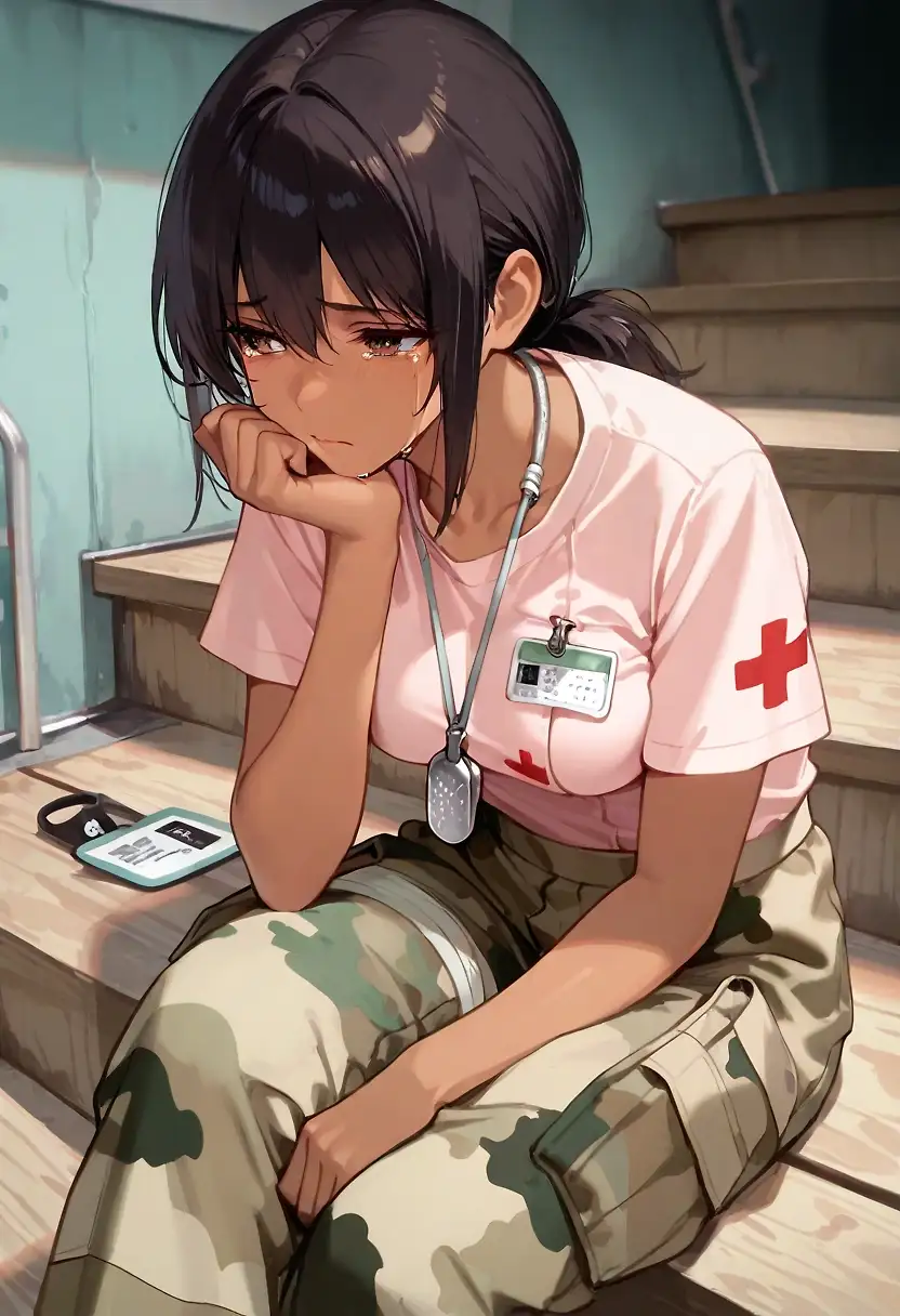 AI art 'Brief Respite' with user description '"Courage isn't having the strength to go on – it is going on when you don't have strength." --Unknown

Dedicated to all military nurses who currently serve in war zones or have served in war zones.'