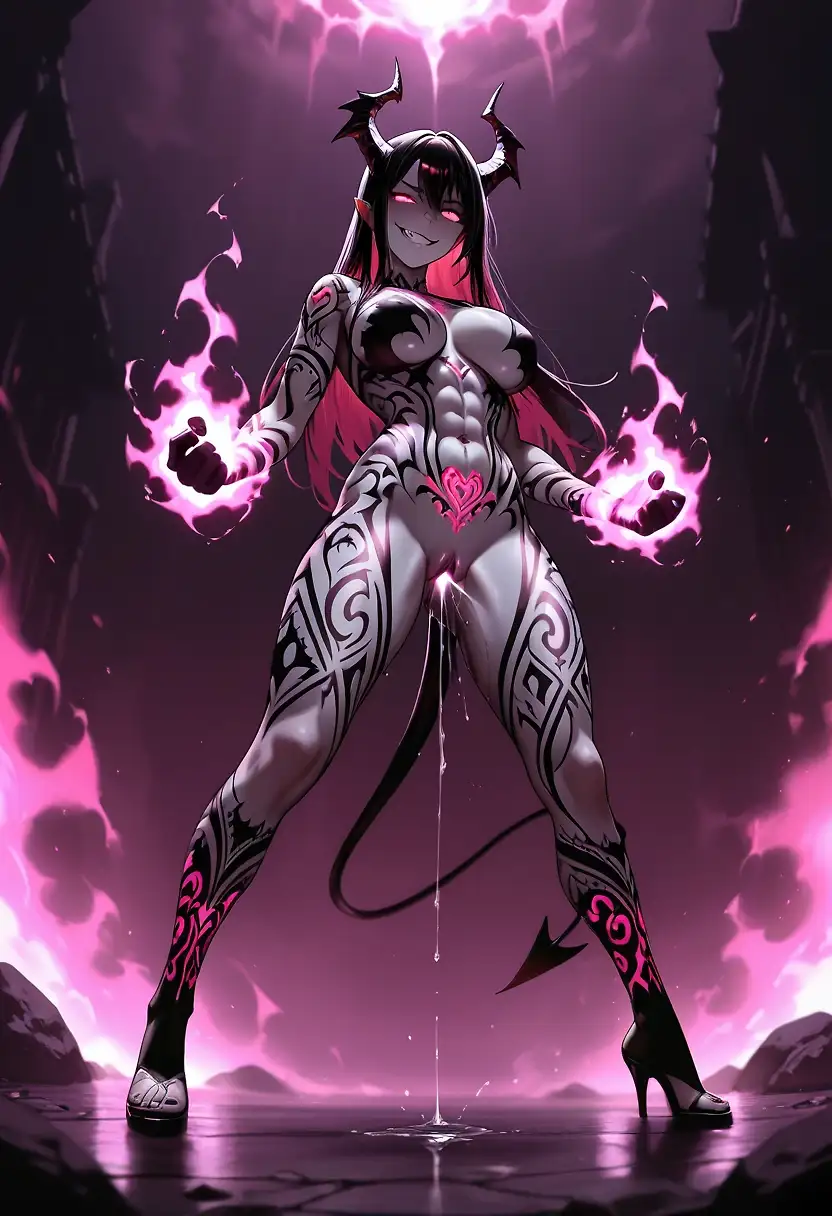 AI art "Demon girl absorbing cum to empower herself"