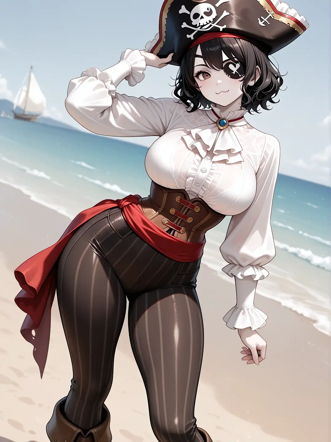 AI art 'First-mate Pip ☠️' with user description 'She heard Isla was looking for a crew? 😏🏴‍☠️

@cro_bo'