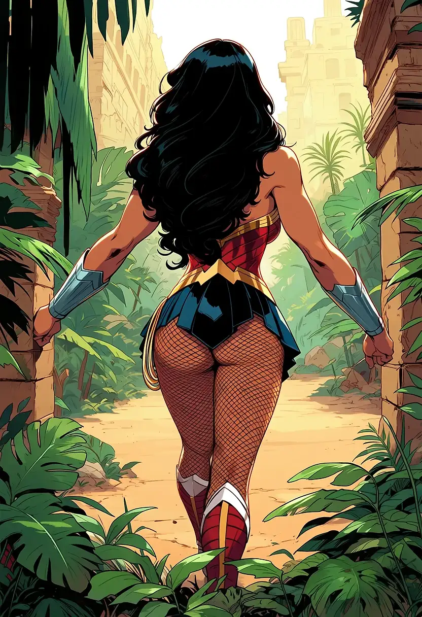 AI art "Wonder woman -  jungle temple vines"