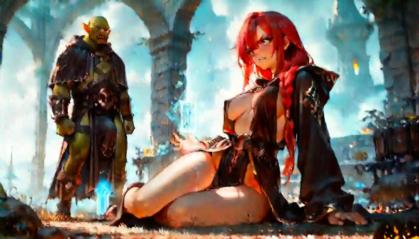 AI art 'Red M Orc Battle'