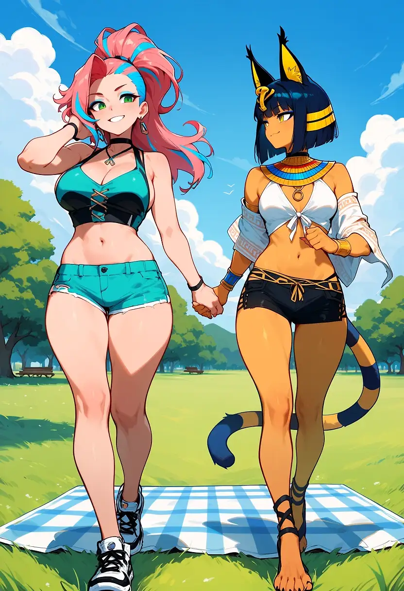 AI art 'Sera’s Initiation with Ankah’s Help' with user description 'After Ankah rescued Sera and found her some clothes, she decided to teach her what it takes for an adult woman to turn heads on BetterWaifu.
Ankah took Sera to a beautiful spot in the park. At first, they were completely alone. Then Ankah decided to take off her top, which surprised Sera—but she also found Ankah incredibly attractive, and the two slowly grew closer.
Lost in the moment, neither of them noticed that a group of men had begun gathering around them. They had brought everything they needed: beer, meat, and someone to handle the barbecue. Now they also had two beautiful women in their midst.
Sera eventually decided to take off her top as well, and more and more men gathered to admire them. One man approached with his trousers already lowered, and with Ankah guiding her, Sera willingly took care of him.
After a while, another man joined them and received Ankah’s loving attention. The two women happily shared the result and kissed, which only made even more men eager for their attention.
Sera tried her best to keep up with Ankah. At first, Ankah naturally attracted more attention because she was better known, but over time, the men began taking an interest in Sera as well.
Soon, both women were receiving equal attention. They turned no one away, even when it meant taking care of several men at once to make sure everyone left satisfied.
Several hours and countless men later, Sera and Ankah were finally satisfied with the outcome of their lesson.
Now I want to hear your opinion:

Was Sera a good student?

Does she still need more guidance from another woman?
Or perhaps from a few men?

Where should Sera’s journey take her next?
What should she learn to become a truly great BetterWaifu?
Please leave a comment and share your thoughts. Your support helps both me and my wife improve our stories and creations.

@hollenwulf @octavian @peterco
@warmicestudios @casca_kirei-onna @heihund
@bad77 @a_casual_prompter @parda @terror2
@goobygubby @cro_bo @varcolac @smut317
@gildenstein @zerogroupe21 @saltymajor778 @zesoul @reptorn'