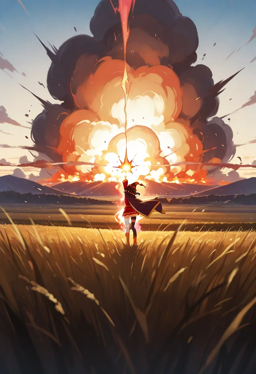 AI art "Explosion training with Megumin" with user description "Posted this on my X account too. Feel free to follow me @N0CTURNALzz. DM me for requests. Took some time to get this sorted well, please let me know who else you want and what you want to see."