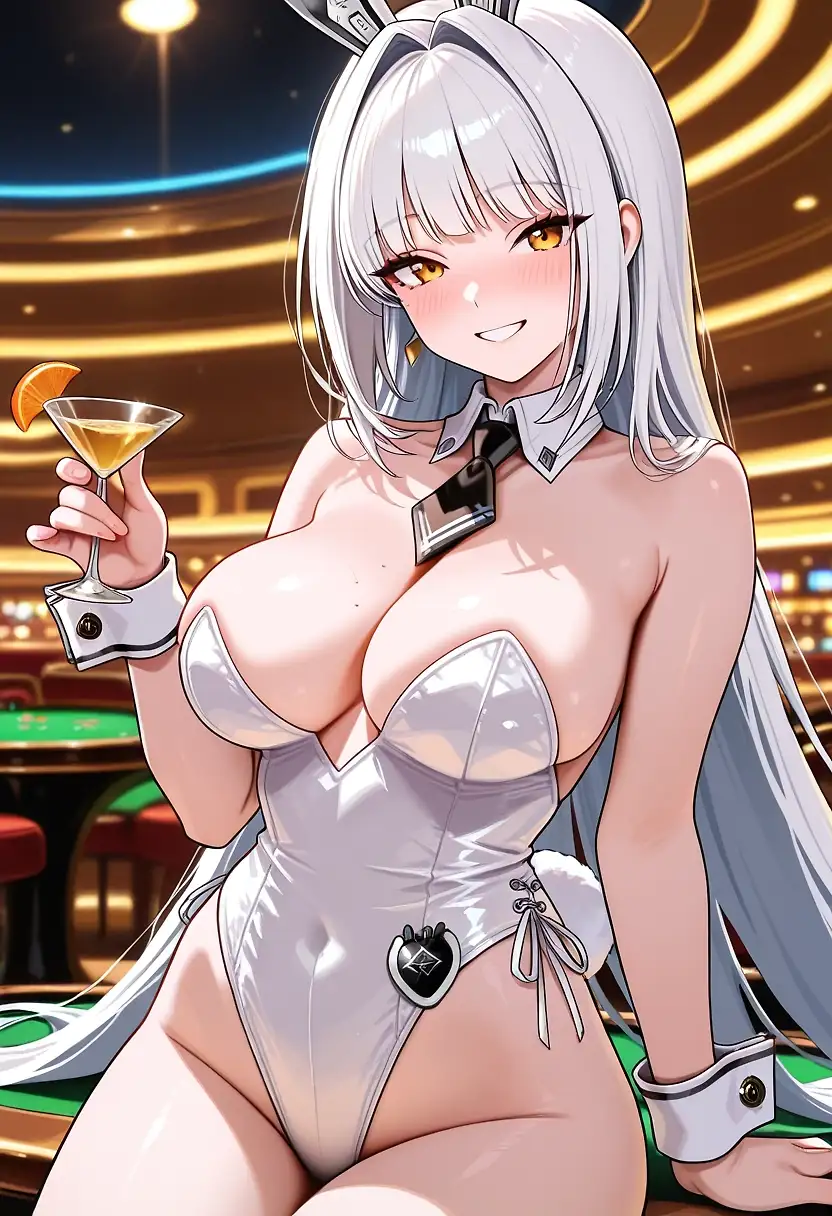AI art "Blanc from Nikke gets a spiked Martini, grows a cock."