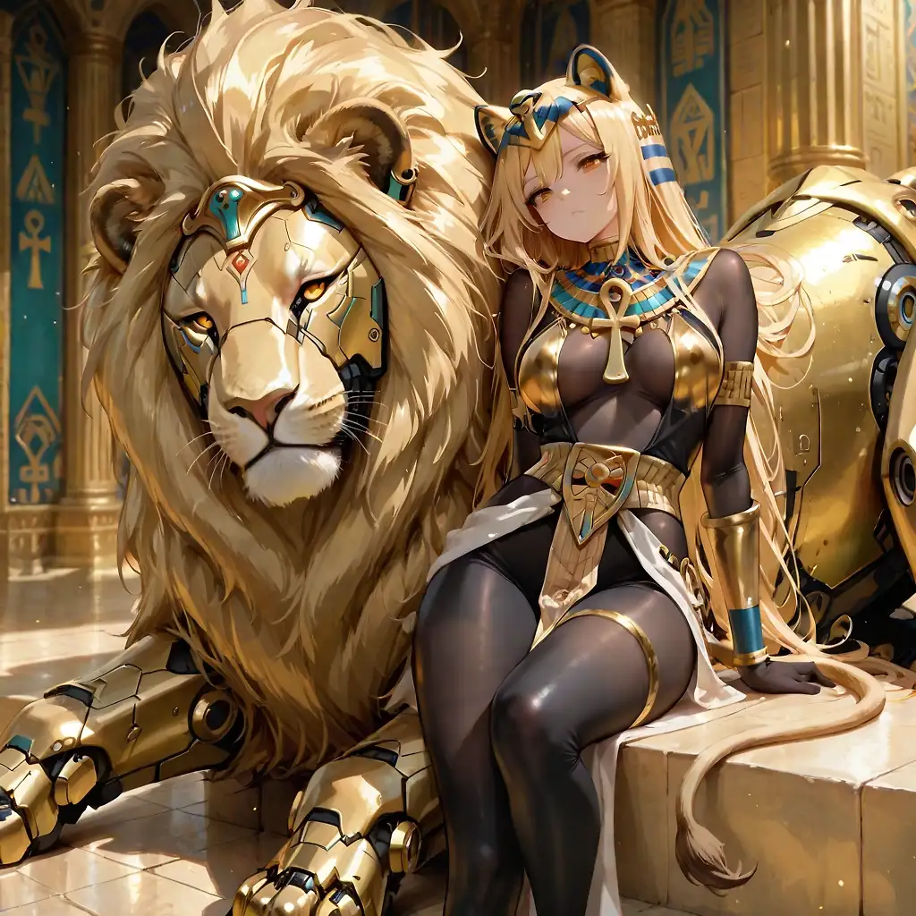 AI art '👑 Sofia's Tribute to @terror2's 500 Followers ✨' with user description 'A queen never arrives empty-handed. 👑✨

For 500 followers, Queen Sofia brought gold, treasures, and her loyal lion guardian. 🦁💛

Congratulations, @terror2 🎉

May your kingdom continue to grow and your next milestone arrive sooner than expected.'