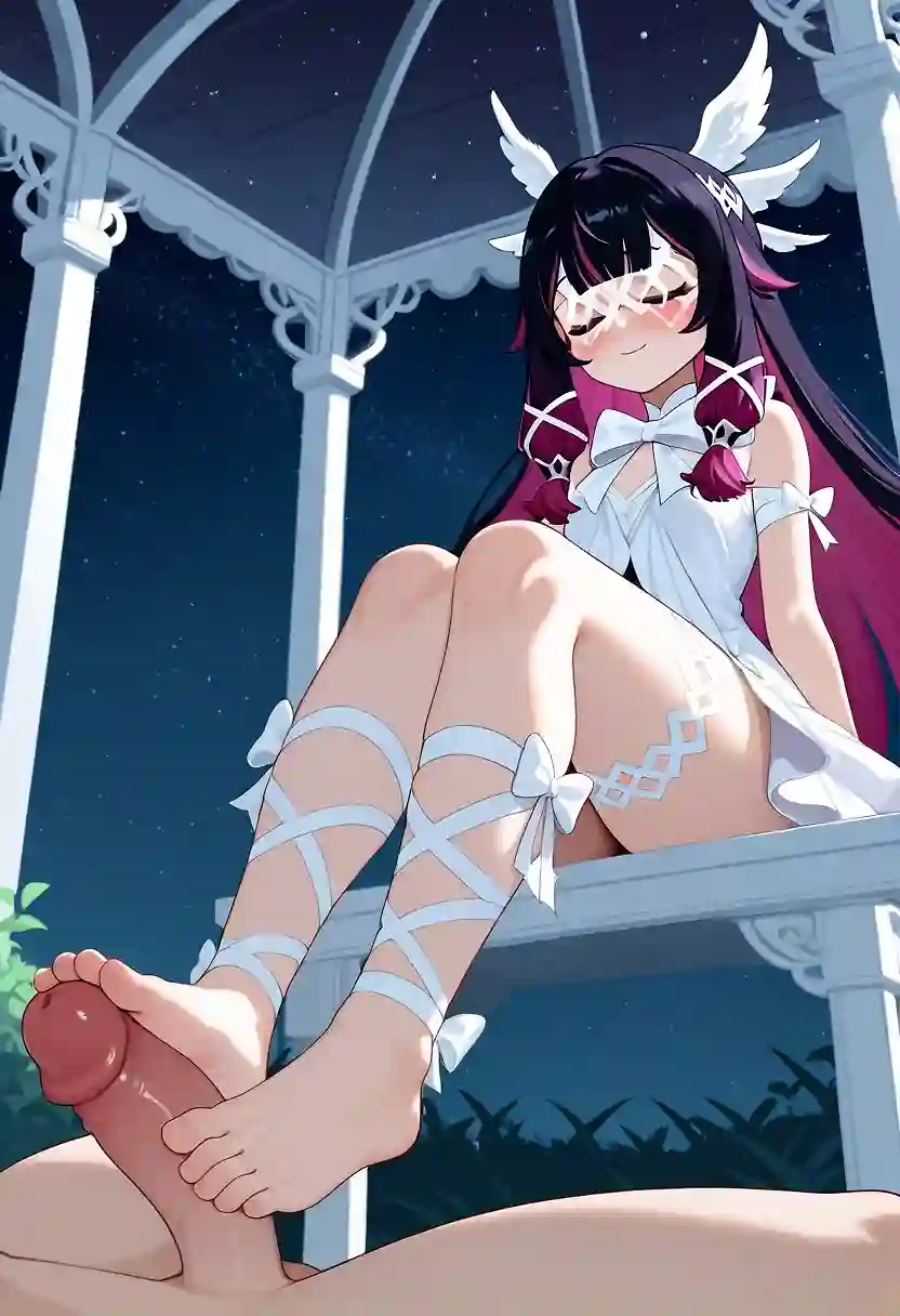 AI art 'Columbina Footjob <3' with user description 'various models, similar prompts'