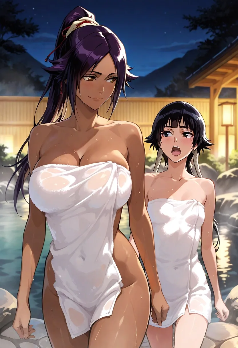 AI art "Onsen with Yoruichi & Sui Feng"