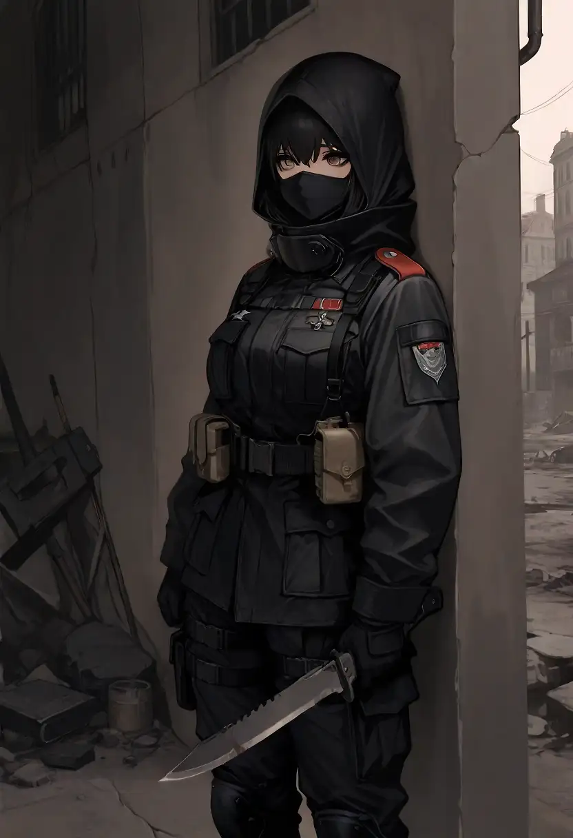 AI art 'Asset In Place' with user description 'Mission Specialist Sgt. Rachel Sandoval had successfully arrived at her designated target area. At 0700 hours, local time, she was to enter the central command facility, eliminate the target designated ALFA, eliminate targets of opportunity, and make her way to the border for extraction. Sgt. Sandoval looked at her wristwatch. 0655 hours. Five minutes to showtime...'