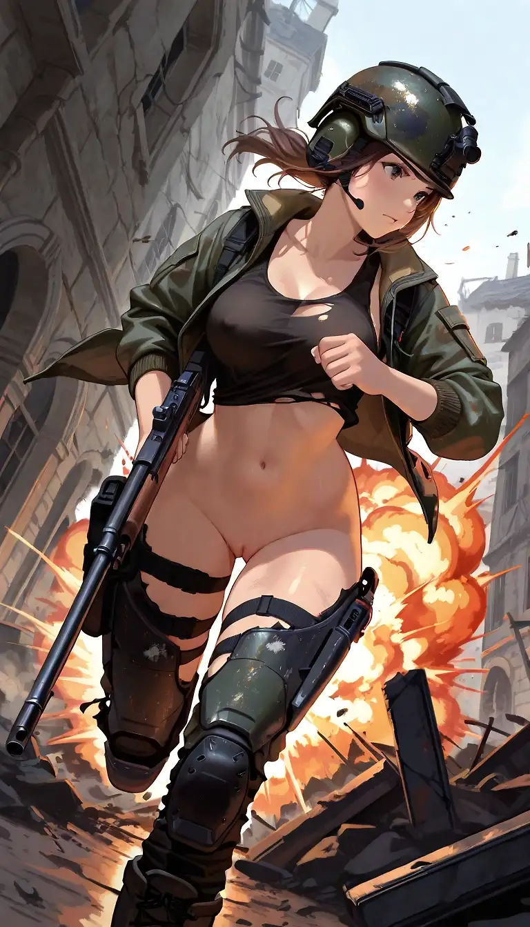 AI art 'Call of Duty: MF - revisited' with user description 'Too bad there weren't girls in Call of Duty MW back then. I would definitely use this skin for them 🪖🌸😏'