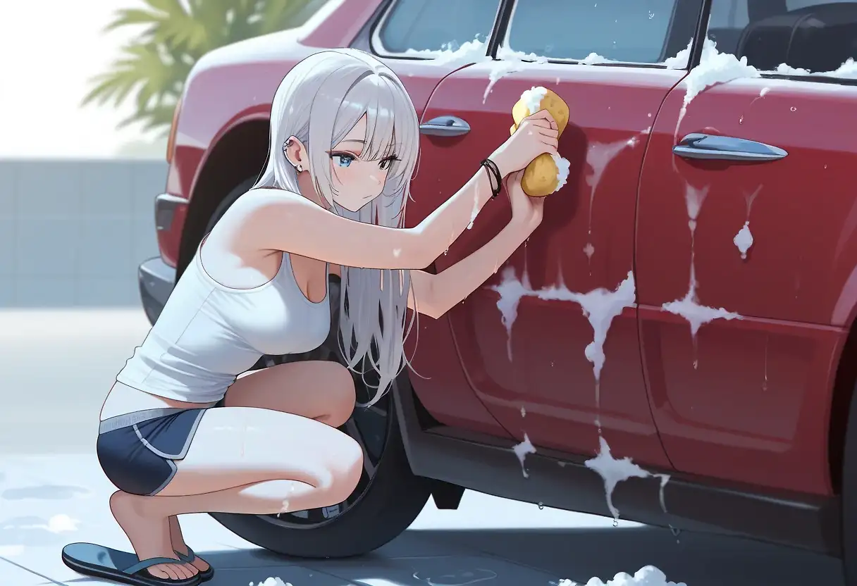 AI art "Car wash girl"