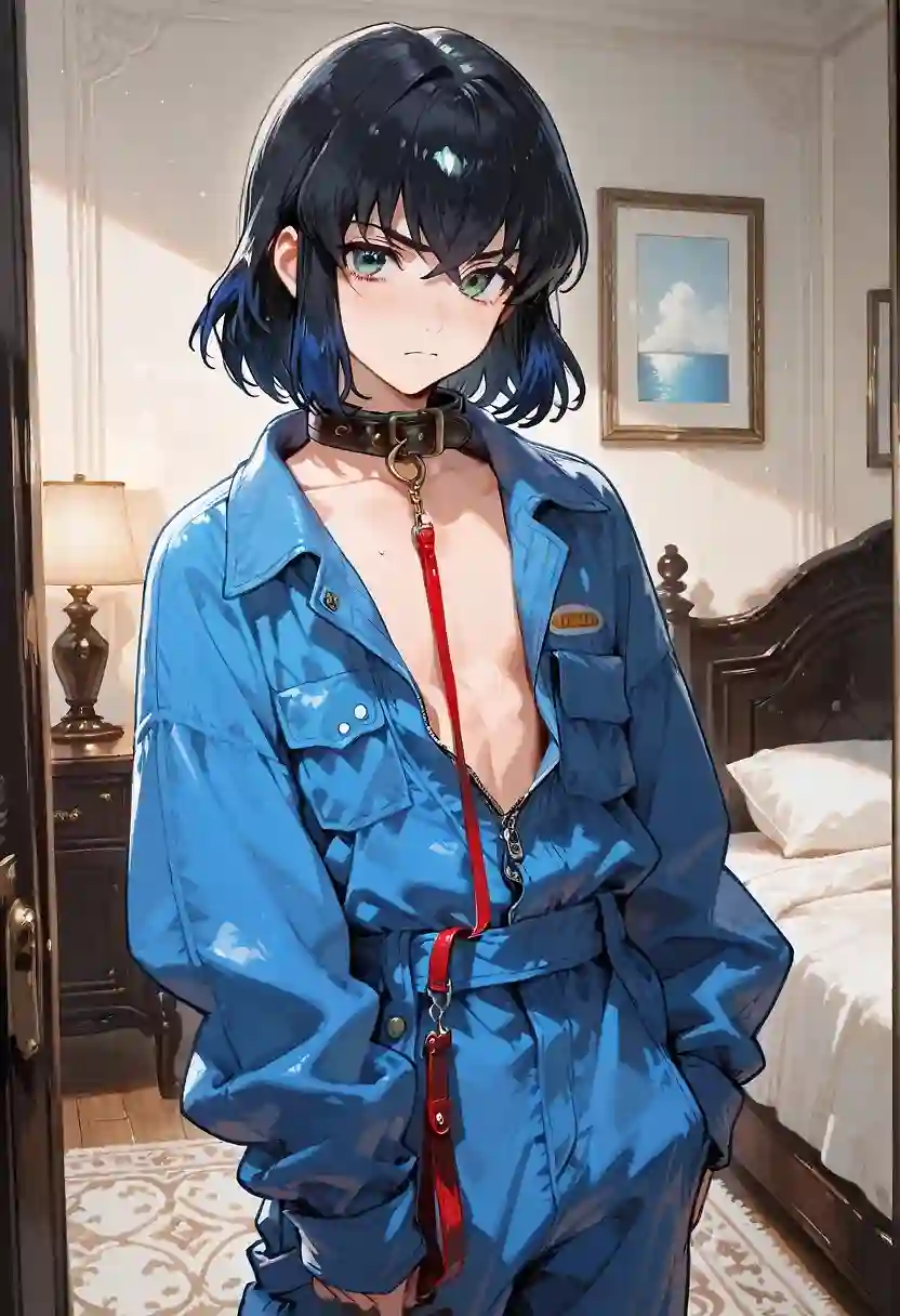 AI art 'DemonSlayer BloodMoon Arc part 2' with user description 'After Inosukes will is completely shattered and his body emaciated to not be a threat, he was taken to a separate room of the castle to change after begging to be freed. What was waiting for him was his favorite meal. 
Finding a dress on the bed, he reluctantly gets changed not realizing that he is now a she.
Inosuke admires her new figured and how the dress fits so nicely. seeing Jewelry on the stand she thinks to herself that it would be wonderful to wear for the dinner that she was invited too.
Making her way down the hallway and stairs, she finds the dining room and takes a seat. and she is served up her favorite meal.
With every swallow slowing altering her mind and appearance.'