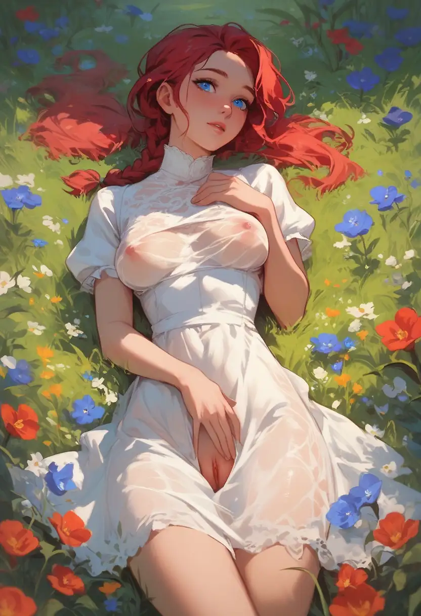 AI art "Red M taking time to smell the roses"