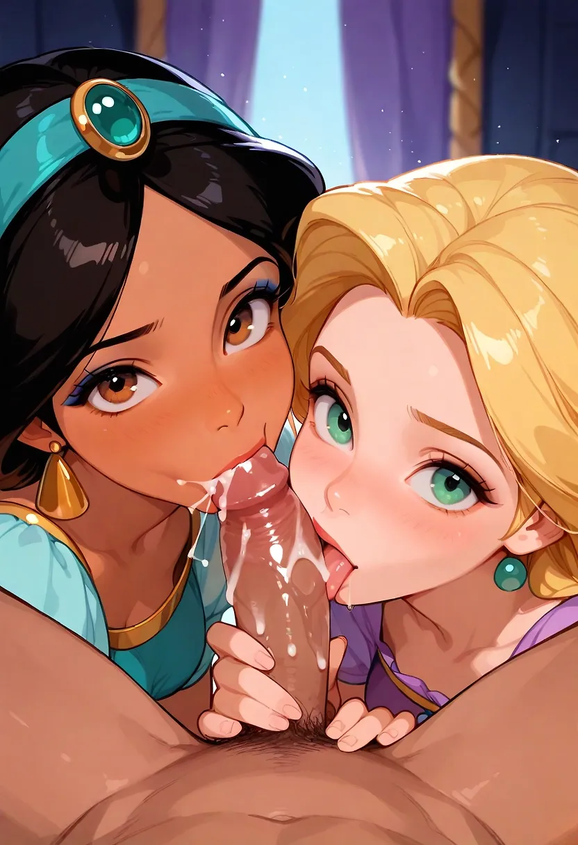 Disney Jasmine and Rapunzel fellatio