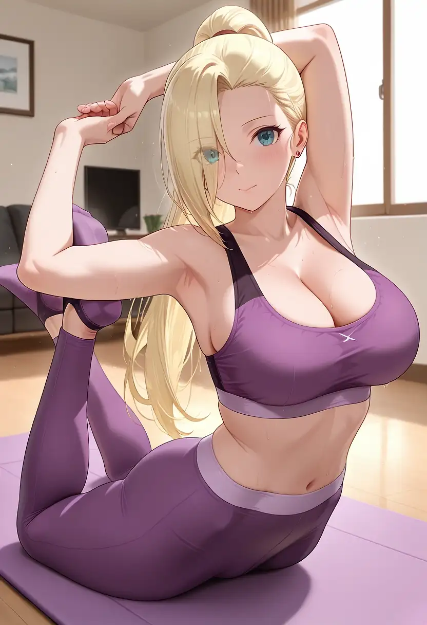 AI art 'Naruto x Ino - 1' with user description 'Groping...? No, I'm helping you stretch~'