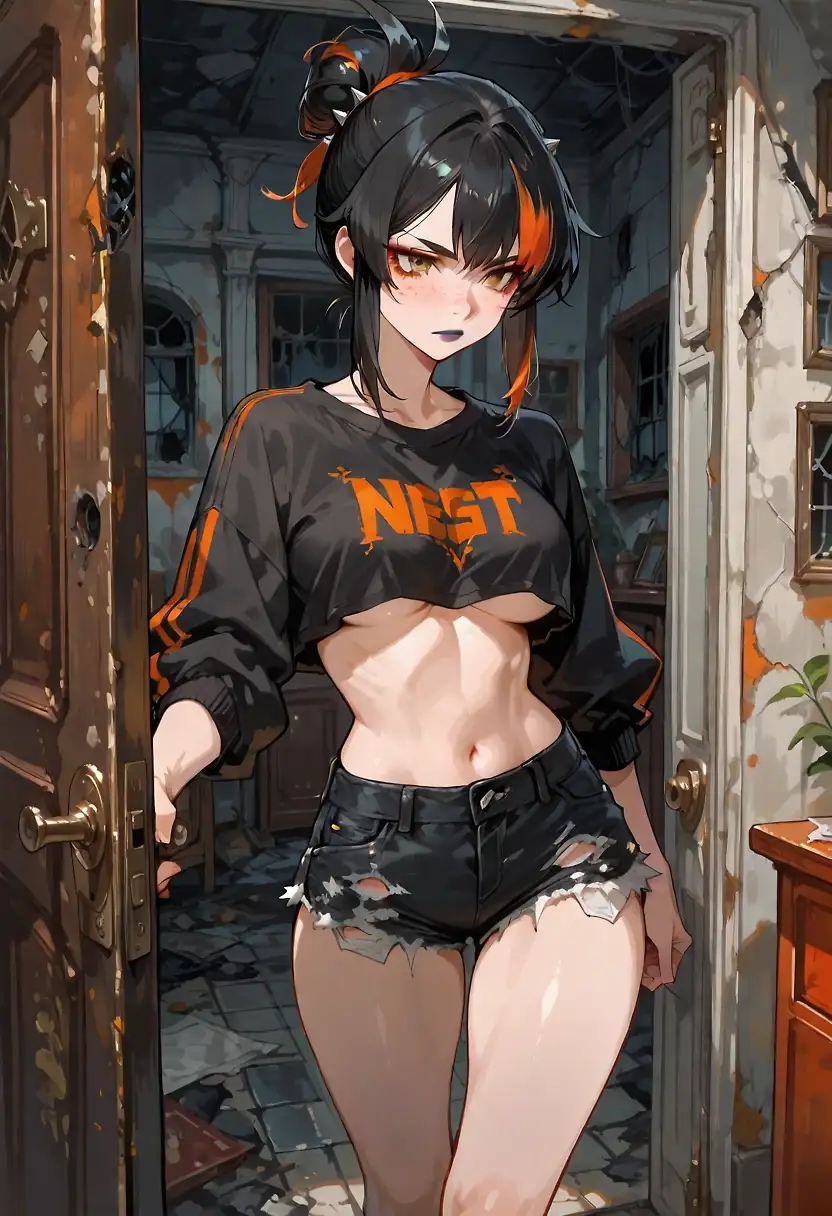 AI art 'Mireya's day off.' with user description 'Mireya, the boss, is always so busy—she’s almost always at the club, reading about rituals or scouting out the perfect locations for missions. Every now and then, it’s good for her to unwind.'