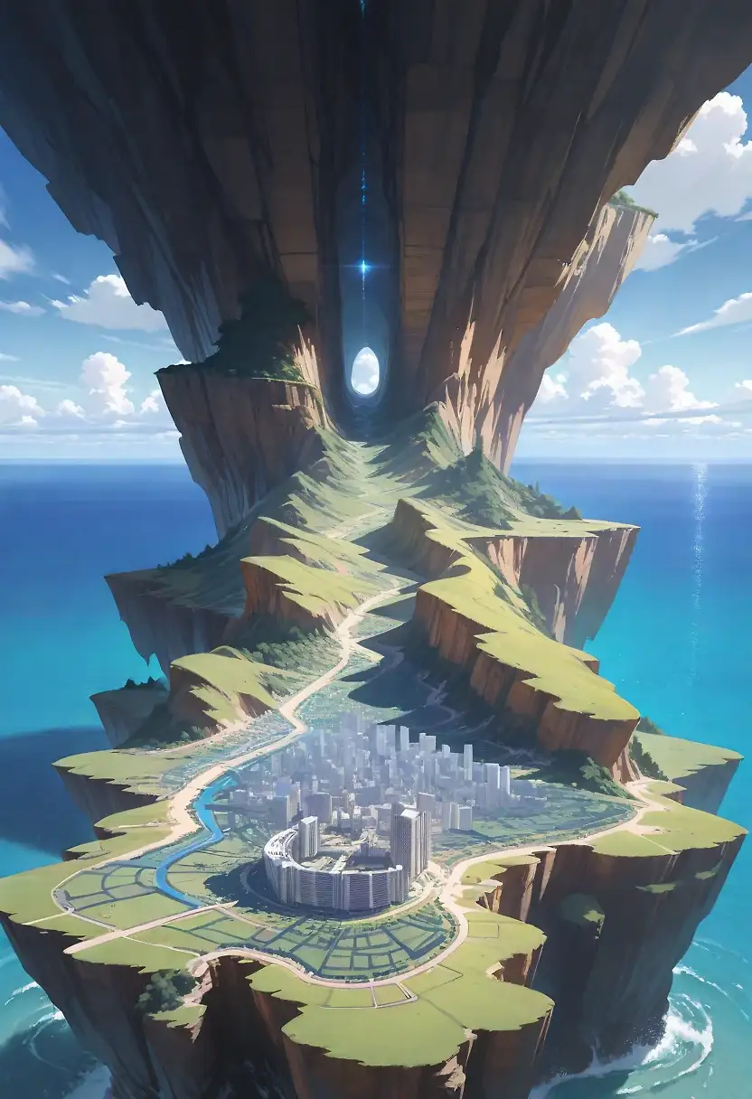 AI art "First try, fantasy cliff city"