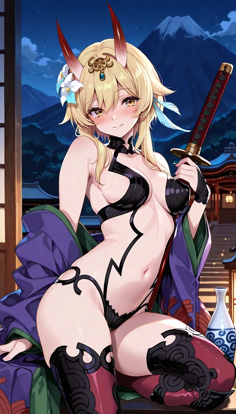 Lumine cosplaying Shuten Douji (same VA)