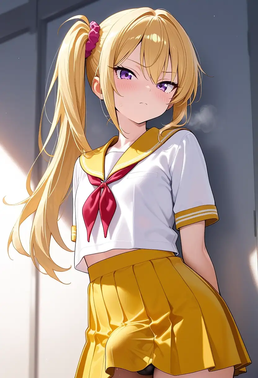 AI art 'Nono-chan's growth spurt' with user description 'Hers happened in the locker room after school. Poor little futa.'