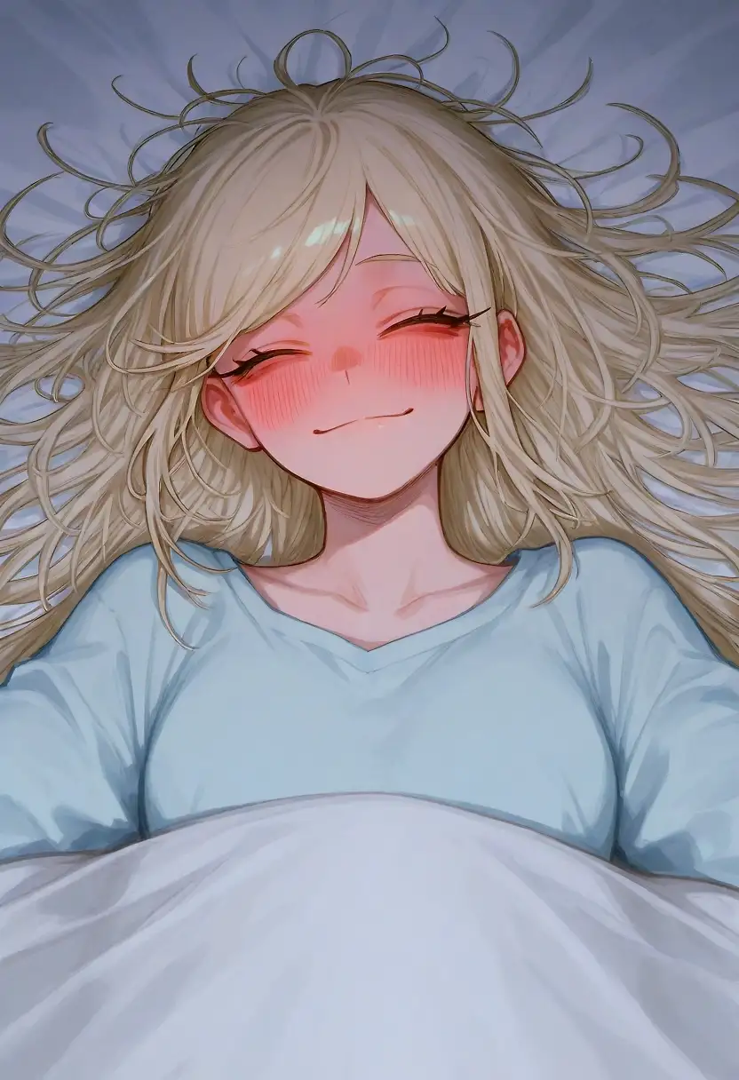 AI art 'Plan A - Continued?' with user description 'May wakes up after carrying out her preparations for Plan A.
She didn't expect you to still be here and thinks you must have done something to her in her sleep.
After a chat, she realises you took the good guy route and seems warmer to you.

She makes another suggestion.
"How about making this the real deal?"

(personal note... I just realised that she looks like that one girl from My Hero with messy hair...)'