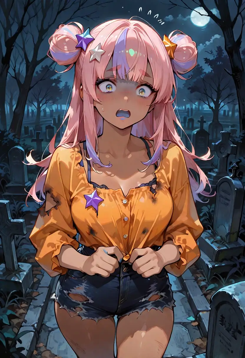 AI art 'capitulo #02 EL CEMENTERIO DE LOS VIVOS. parte2.' with user description 'As they ran from the zombies, Samt tripped because a zombie grabbed her foot. Neli tried to help, but she was captured, and they took her away... 
What happened to Mireya and Alison?
Thank you so much for reading. I hope you like it. 
  I HAVE TO APOLOGIZE. I didn’t get Samt’s skin tone right—I’ve had a lot of trouble with this, but I’ll fix it soon.'