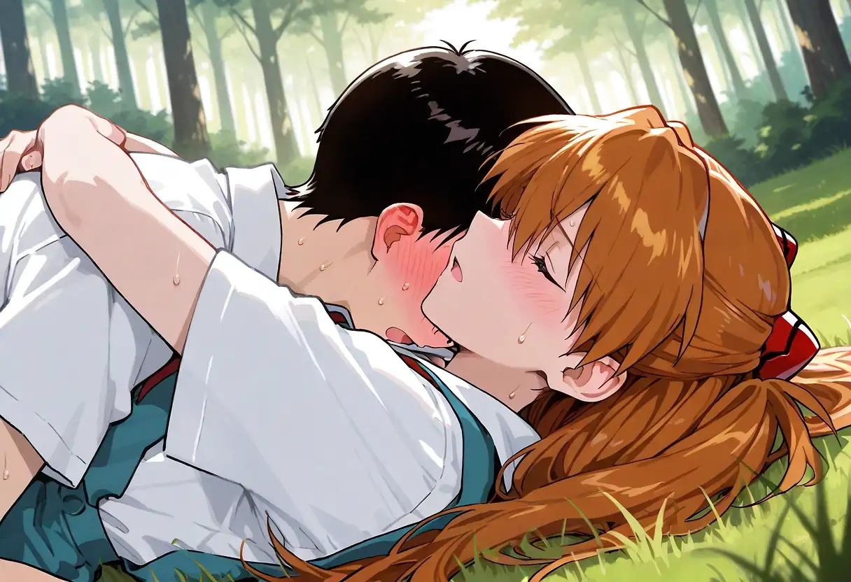 AI art "Asuka and Shinji: first time use "Cowgirl Position""