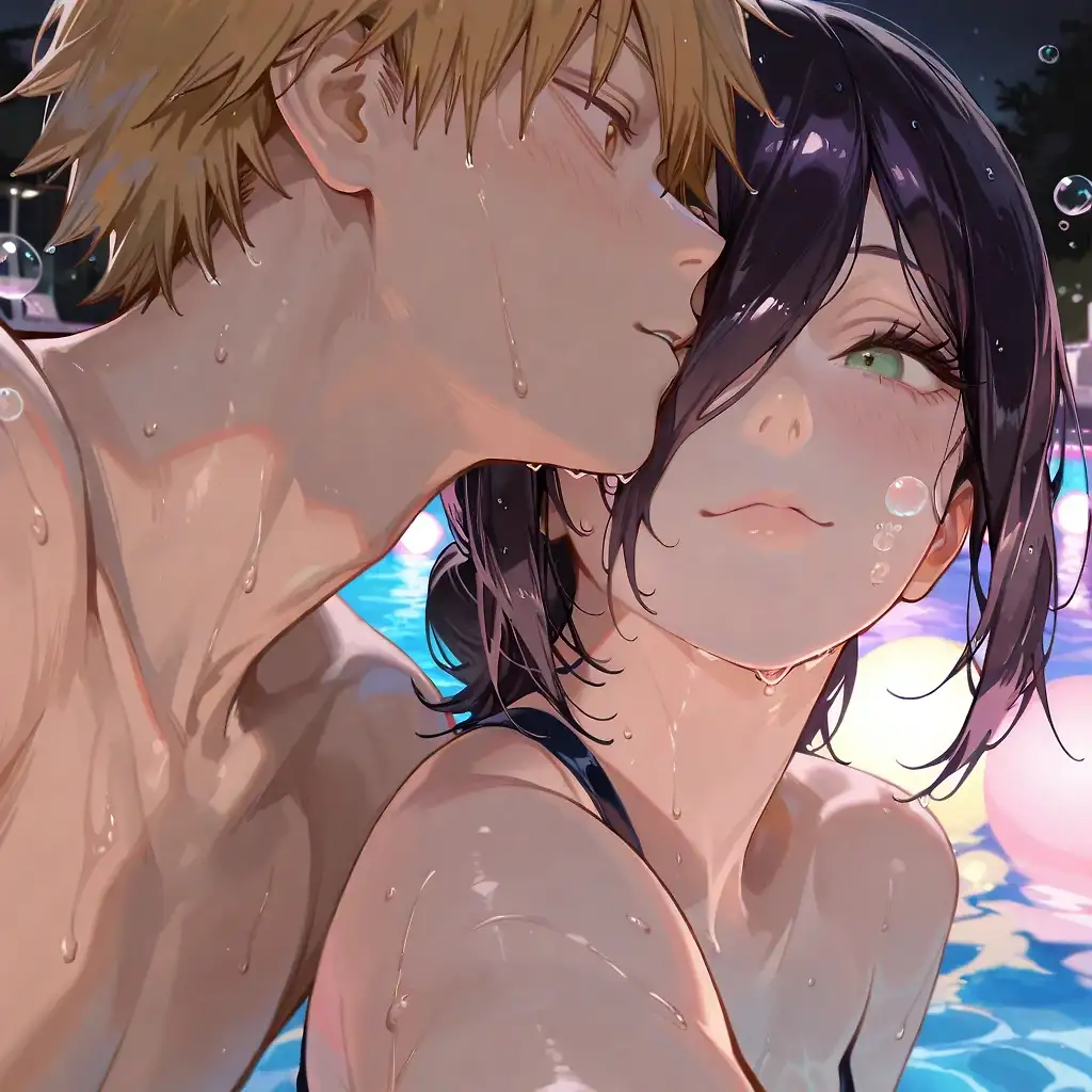 AI art 'Pool Scene Reimagined ❤️' with user description 'Giving to Denji what he deserves'