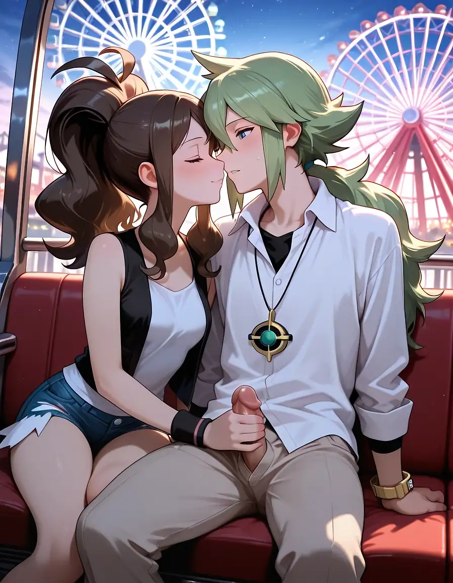 AI art 'Who will be the most persuasive ?' with user description 'N invites Hilda to the Ferris Wheel of Nimbasa City and reveal he's the Team Plasma's king. 
He try to recruit her to "save" the Pokémon. But Hilda, with her own method, try to change his mind and stop this madness.
Who will be the most persuasive ?'