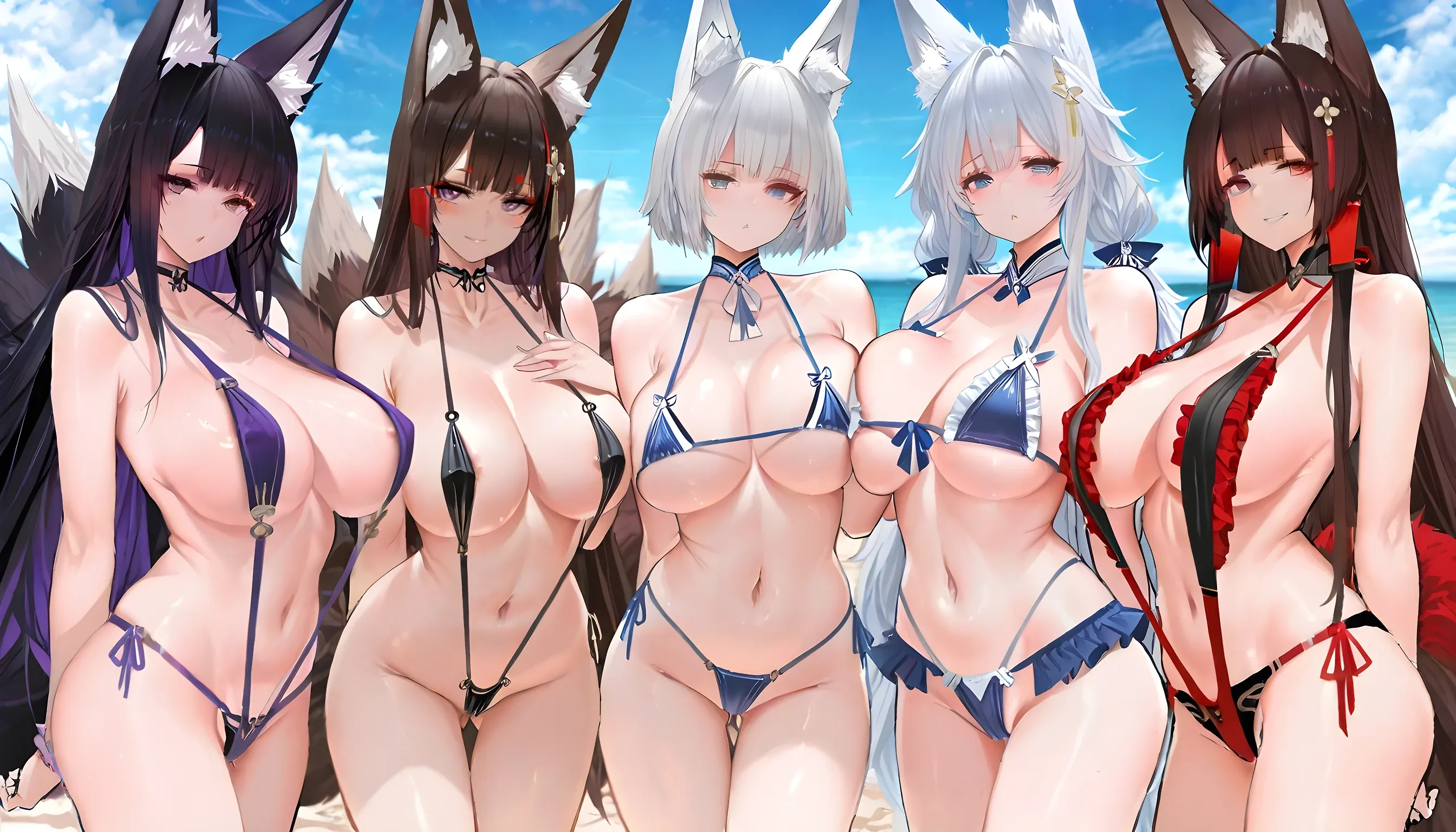 AI art "Kitsune Mayday" with user description "'How do we look, Shikikan~?'"