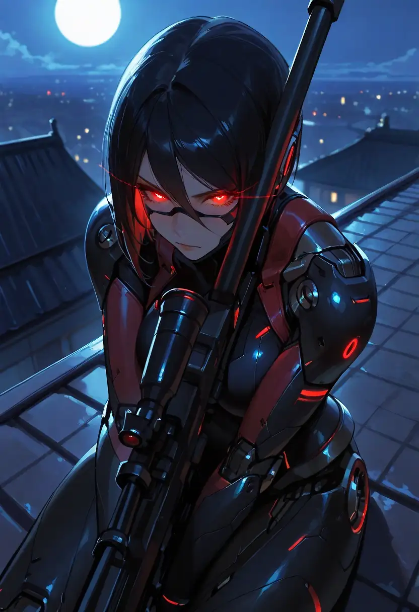 AI art 'Asset In Position' with user description 'Cybernetic asset in position, awaiting orders.
Asset Location: Classified.
Asset Assignment: Classified.
Asset Activation: Operations Division Chief, with Agency Director concurrence.'