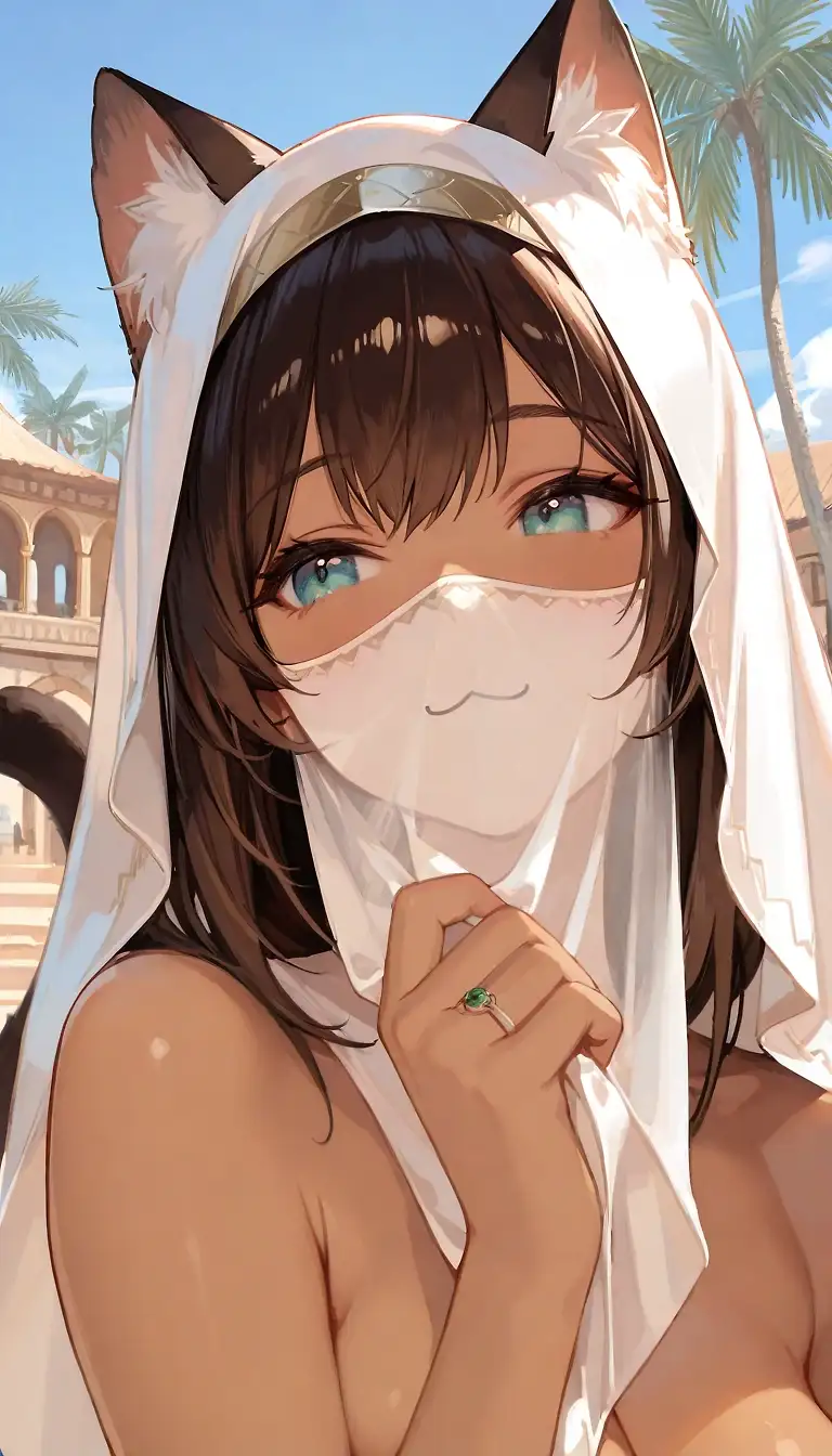 AI art '😻 Meow-slim catgirls' with user description '40 catgirl virgins in Paradise? 🤔 Maybe I will abandon my CATholic faith and become a MEOWslim 😻

The Purrphet has spoken 🌙😺'