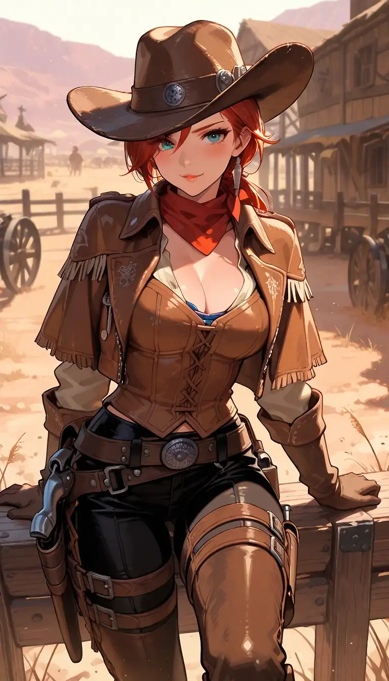 AI art '🌵 Miss Belle : Cleared for publication' with user description 'With the current Western and cowgirl trend in full swing, I decided to finally release the rest of the photos featuring Miss Belle that didn’t make it into the original gallery for various reasons — they’ve been sitting buried in my archives ever since. As you can see, Miss Belle wasn't revealed at all at first 🌸

Truth be told, recently I was just dusting off and brushing up on some of the concepts and themes I’ve been working on lately, like sepia tone and so 🤠

@octavian  @warmicestudios  @zuzul  @cef_ultra  @warmicestudios  @parda  @bad77  @terror2  @barry915  @cro_bo  @zesoul  @kendarfulgrim  @onlyyouprod  @smut317  @gildenstein  @reptorn  @hollenwulf  @casca_kirei-onna  @zerogroupe21 @goobygubby ... did I forget someone? 😁'