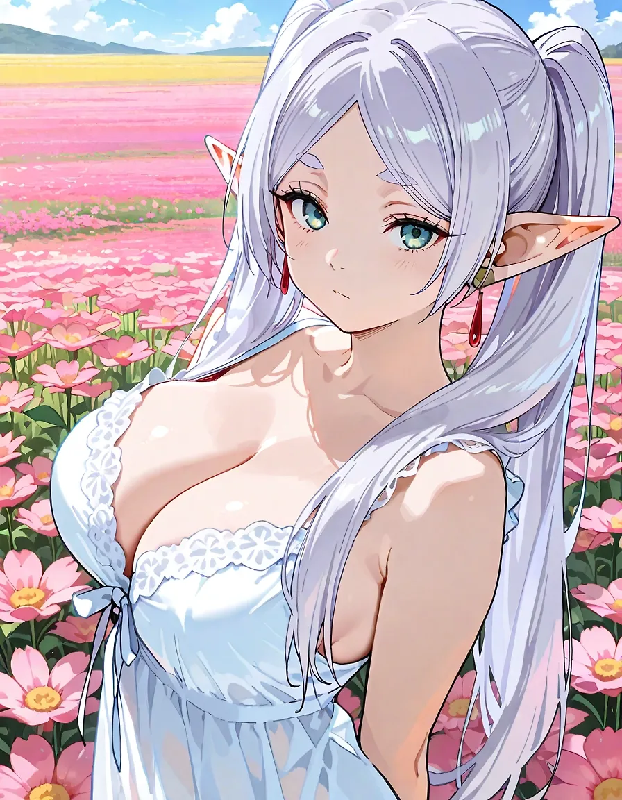 Frieren wearing a white nightdress