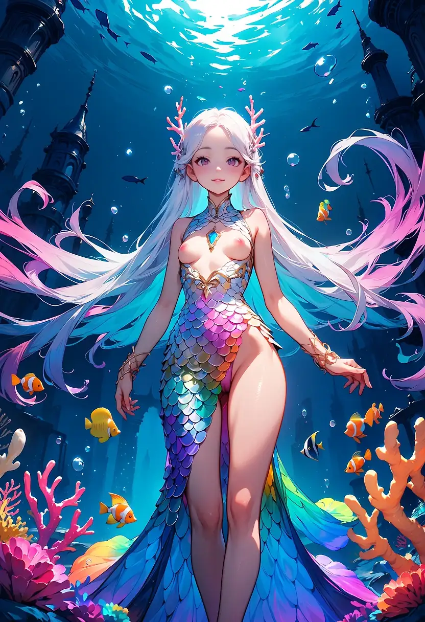 AI art 'Ocean's secrets ...' with user description 'Most if the planet is filled with oceans, and the deepest parts of the oceans remains unknown ... but some beauties live there without the people know ... Would you like to meet them ?'
