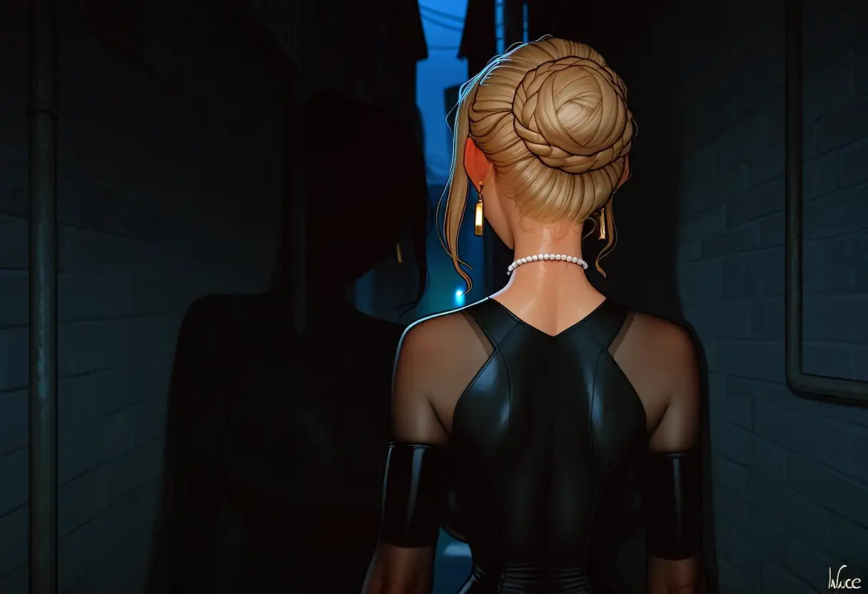 AI art 'Midnight encounter in Hornytown' with user description 'A little tribute to the great work of @warmicestudios 

Reimagined from my 3 pic story, one of warmice's favourite works of mine. 😘
https://betterwaifu.com/post/o4faoc9'