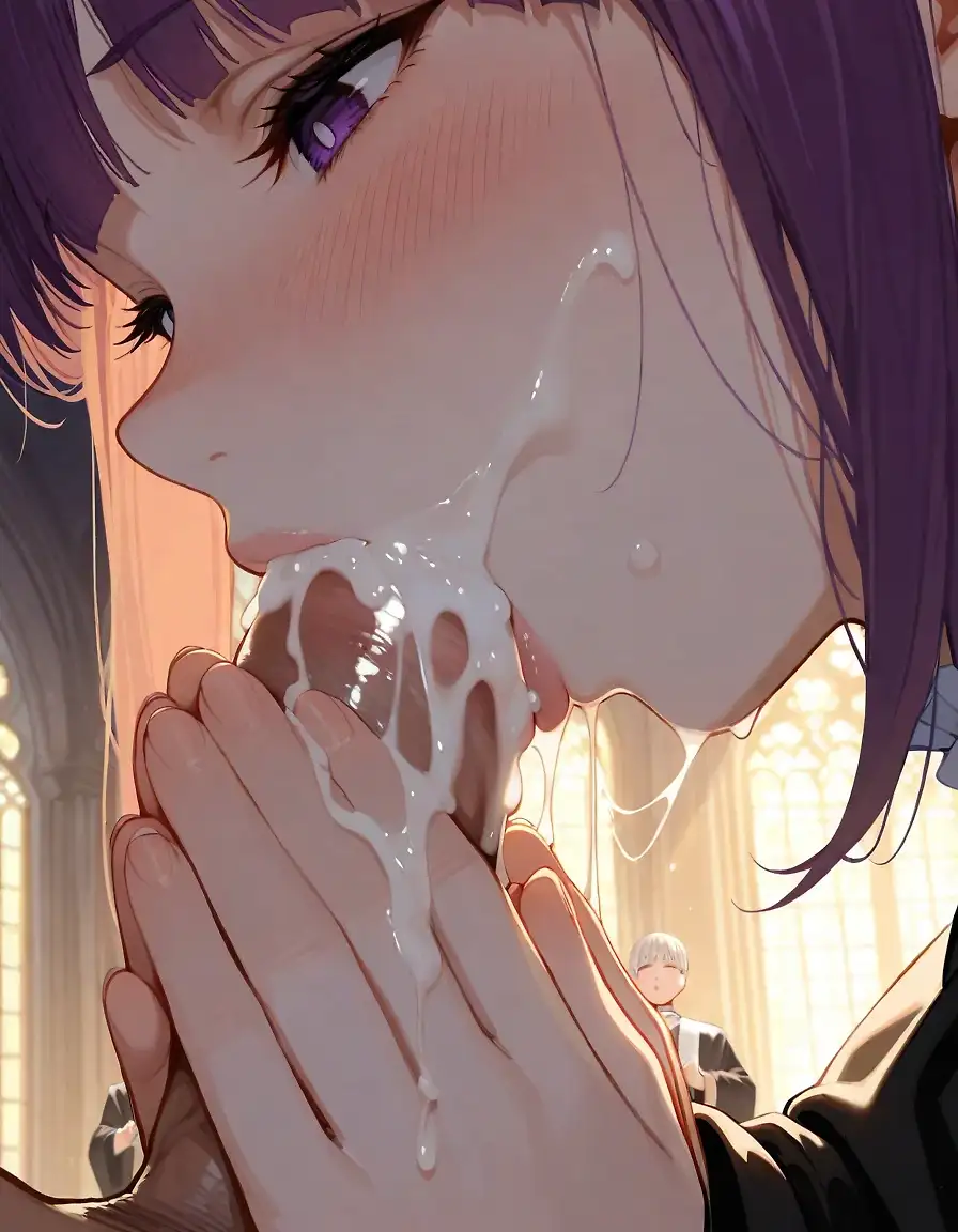 AI art 'Praying ❤️' with user description 'The campfire crackled softly between them, casting flickering orange shadows against the ancient ruins where they had made camp. Frieren was focused on a tattered grimoire, searching for a spell that supposedly removed moss from stone.
Fern sat opposite her, fastidiously polishing her staff. After a long silence, she looked up, her expression as stoic as ever.
"Mistress Frieren," Fern began, her voice clinical. "Do you remember the 'Church of the Eternal Font' we passed near the Auberst border? They offered a trial for mana expansion."
Frieren didn't look up. "Mana is built through decades of study, Fern. Gimmicks are useless."
"It wasn't a gimmick," Fern countered. "They told me that if a mage could remain in continuous, focused prayer for exactly three hours, their mana capacity would permanently expand. But there was a catch—the 'Testing of the Flesh.' The priests were permitted to do anything to break my concentration, provided they didn't use violence or magic."
Frieren finally closed her book, curious. "And you accepted?"
"I wanted to be stronger for you," Fern replied. "So, I entered the sanctum, knelt on the cold marble, and began the chant."
Fern took a deep breath, her hands tightening on her staff. She began to describe the ordeal with a detached, rhythmic cadence.
"The first hour was psychological, but then they began to touch. They removed my boots and used their tongues and soft feathers to lick and tickle my feet. It was an agonizing sensation, but I did not move. When they realized my spirit was firm, they became invasive. They stripped my robes. One priest knelt before me, forcing his member into my mouth for a deepthroat so intense I was gagging, my eyes watering from the pressure. I kept the prayer vibrating in my chest, even as he finished, his seed coating the back of my throat."
Fern’s voice remained flat, despite the harrowing detail. "Then came the physical intrusion. I was pushed onto my hands and knees. One priest entered me from behind while another took my front—a double penetration that felt like I was being torn apart. They were relentless, using their fingers to stimulate me while hammering into my body, trying to force a scream from my lips. They used my body as a vessel for their lust. Licking every inch of my skin, biting my ears, and eventually, several gathered for a bukkake. I felt the warm, sticky weight of their release hitting my face and hair. They even used my anal passage, a searing intrusion that made my breath hitch. But I remembered your lessons. I treated the sensations as nothing more than external noise."
Fern looked Frieren directly in the eyes. "For three hours, I was a statue. When the final bell chimed, they stopped. I stood up, cleaned myself with a cantrip, and walked out."
"And?" Frieren asked softly.
"I felt it," Fern said, a small ghost of a smile appearing. "A violent expansion. My mana capacity is significantly larger now. It was the most difficult training I have ever endured."
Frieren was quiet for a long time. Then, she reached out and patted Fern’s head with clumsy affection.
"You really are a pervert about magic, Fern," Frieren said with a hint of pride. "To go that far just for power... you’re starting to remind me of Master Flamme."
Fern huffed, her familiar pout returning. "It was a calculated decision, Mistress Frieren."
"If you say so," Frieren murmured, reopening her book. "But next time, ask me. I have a spell for mana growth that involves bitter herbs. It’s much less... messy."
"Now you tell me," Fern muttered, returning to her polishing as the secret finally settled in the quiet night air.'