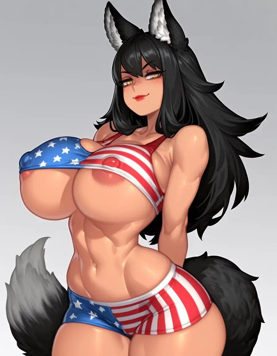 AI art 'American made' with user description 'American wolf girl'
