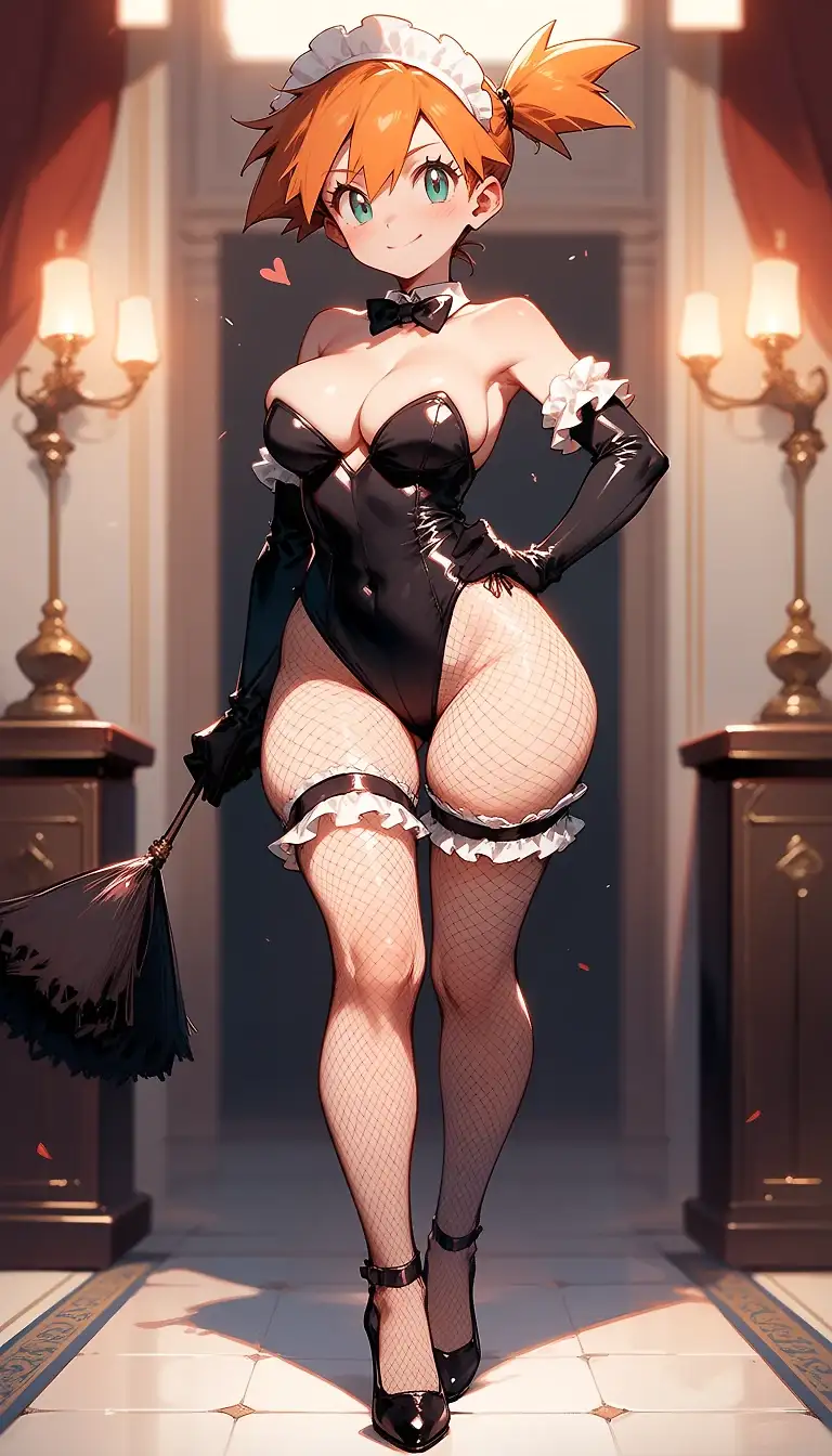 AI art 'Kanto region Female Gym Leader leotard maid' with user description 'My dear master ♡'