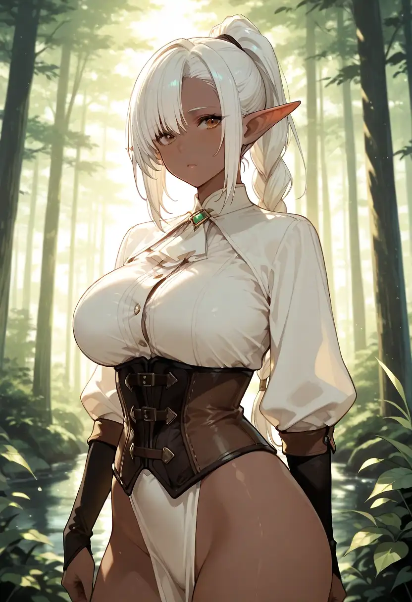AI art 'According to me, dark elves are a bit grayer.' with user description 'It is one of the sexiest I have created.😍'