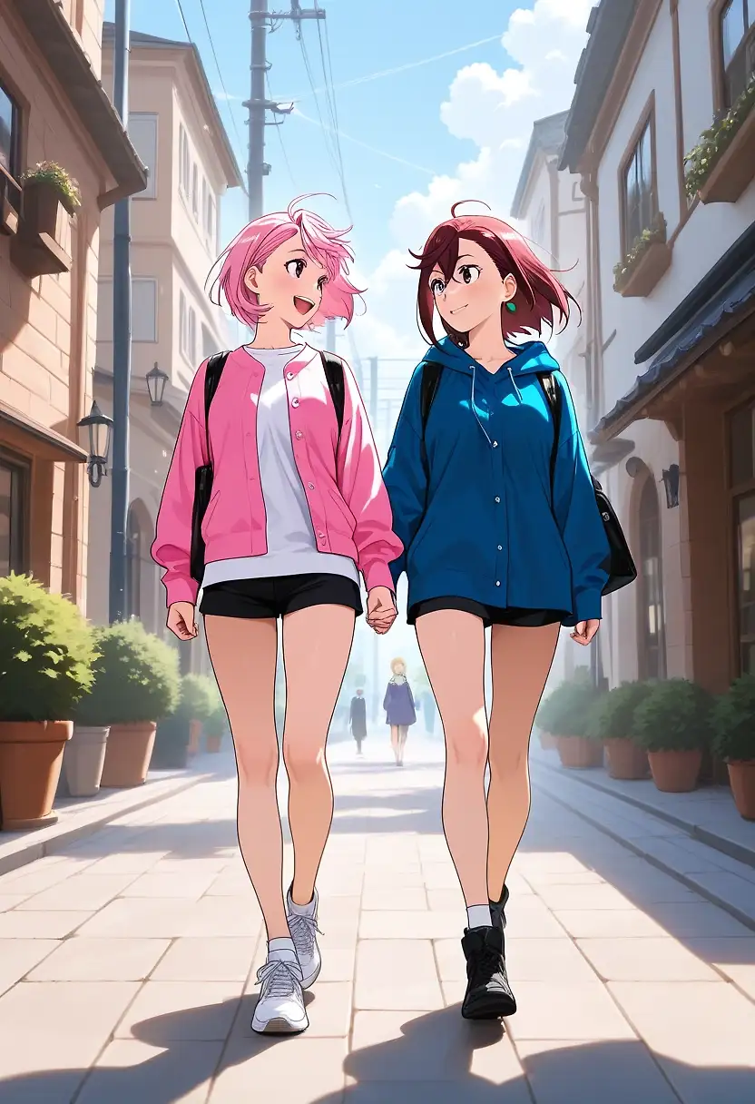 AI art "Aira and Momo pajama party"