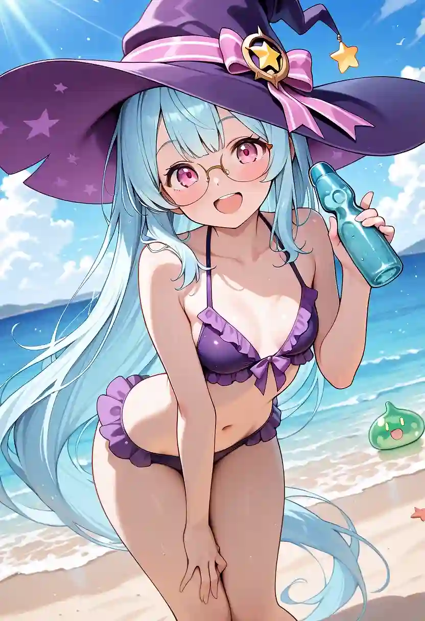 AI art 'Beach Day Memories' with user description 'Got the girls together for a seaside day trip.  Even Star-Weaver felt left out enough to make a rare planet-side appearance.  It’s not everyday she leaves the cosmos you know.

(One day, I’ll figure out how to consistently get 2 of them in the same shot.)'