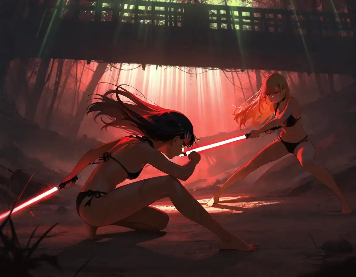AI art 'Light Saber Fight' with user description 'Just some SFW random photos..'
