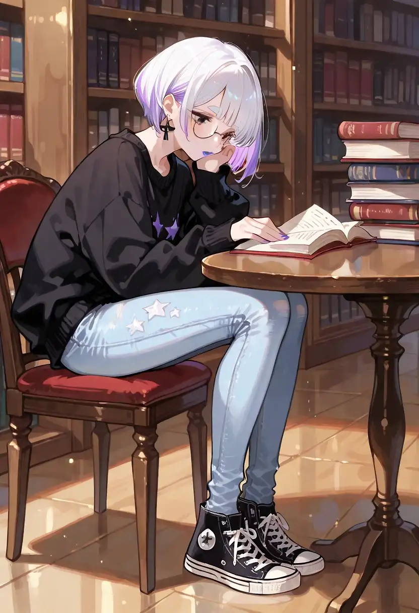 AI art 'Alison's day off. parte 1' with user description 'Alison likes to spend hours reading books, and learning about new things, but sometimes she gets too stressed...'